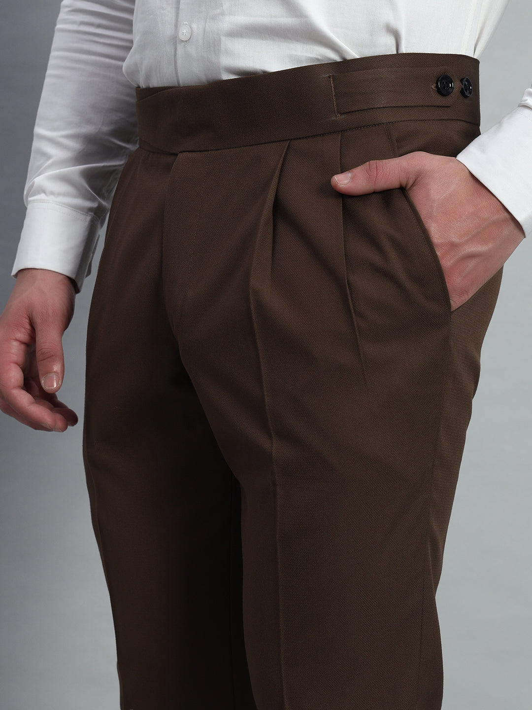 Classic Button Coffee Brown Gurkha Pant