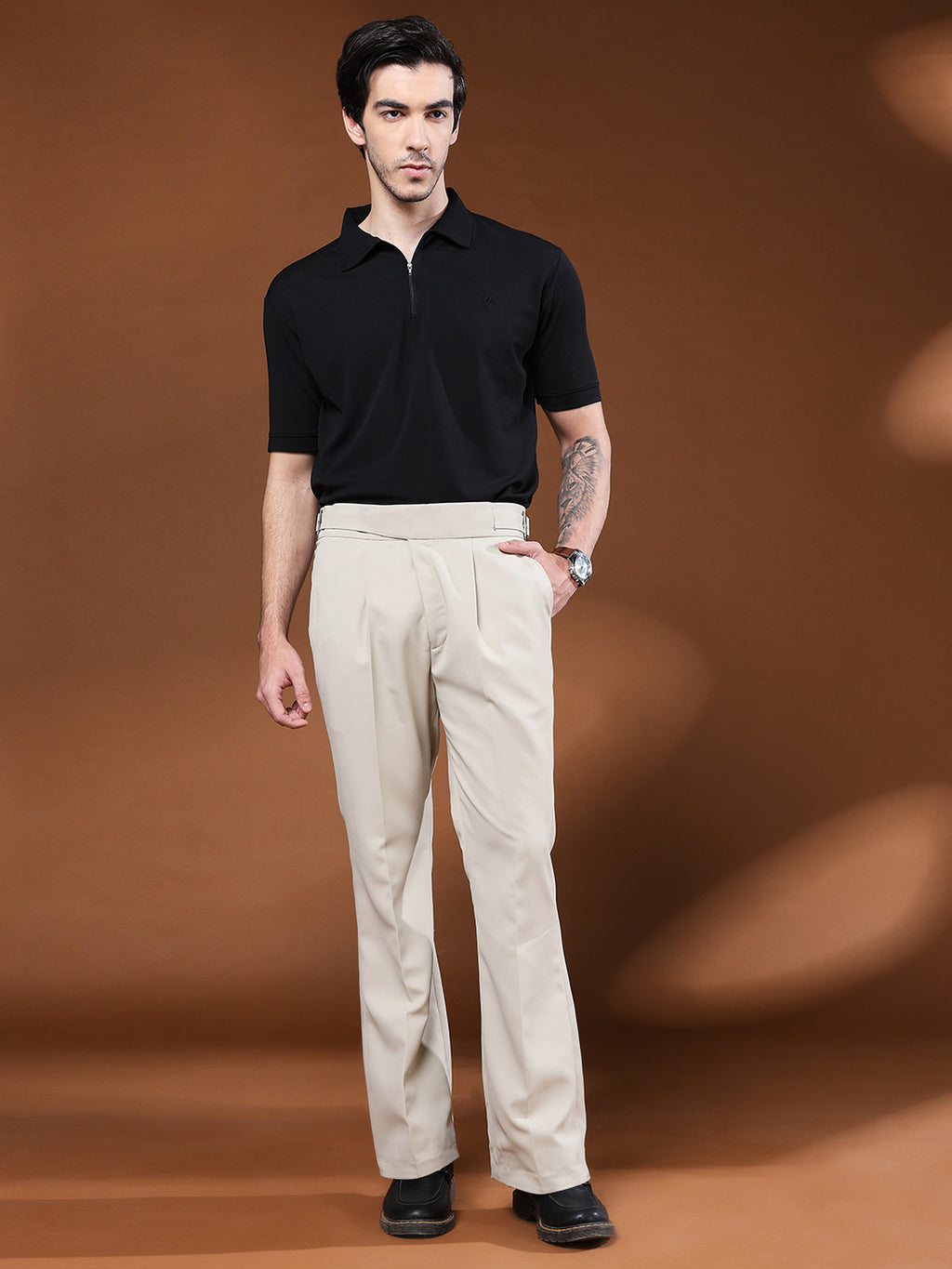 Bell Bottom Classic Buckle Cream Beige Gurkha Pants