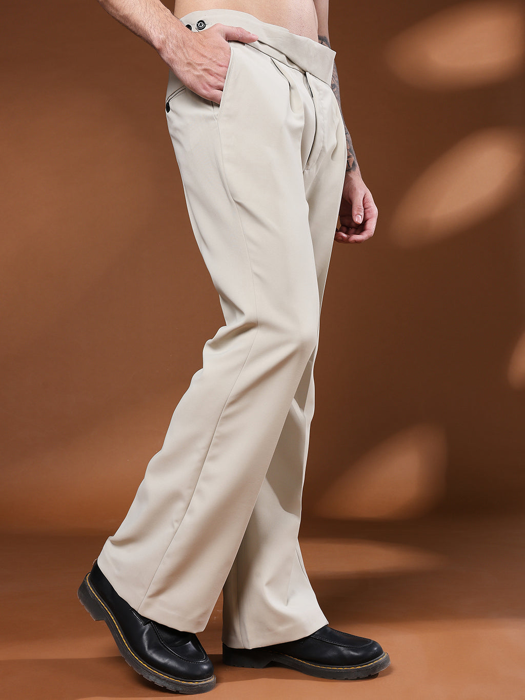 Bell Bottom Classic Button Cream Beige Gurkha Pants