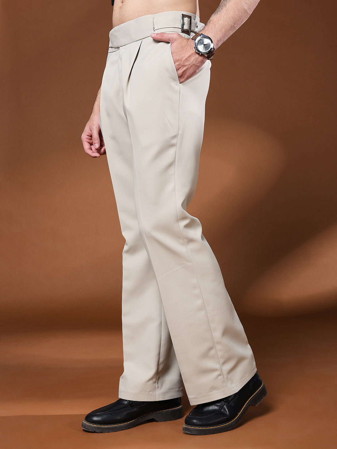 Bell Bottom Classic Buckle Cream Beige Gurkha Pants