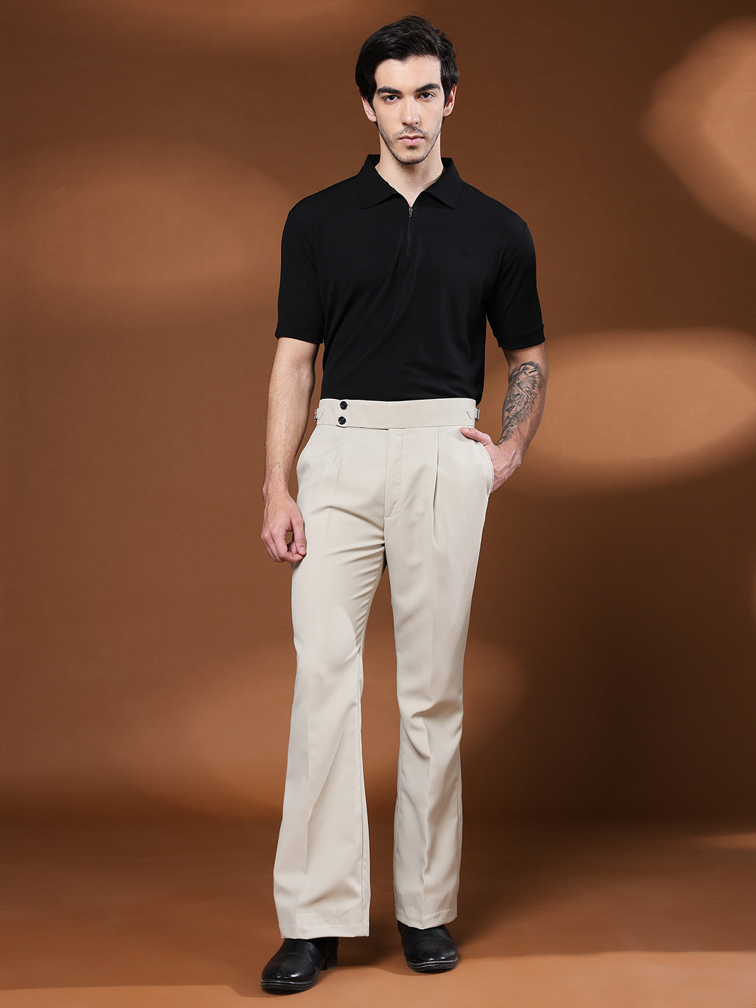Bell Bottom Double Button Cream Beige Gurkha Pants