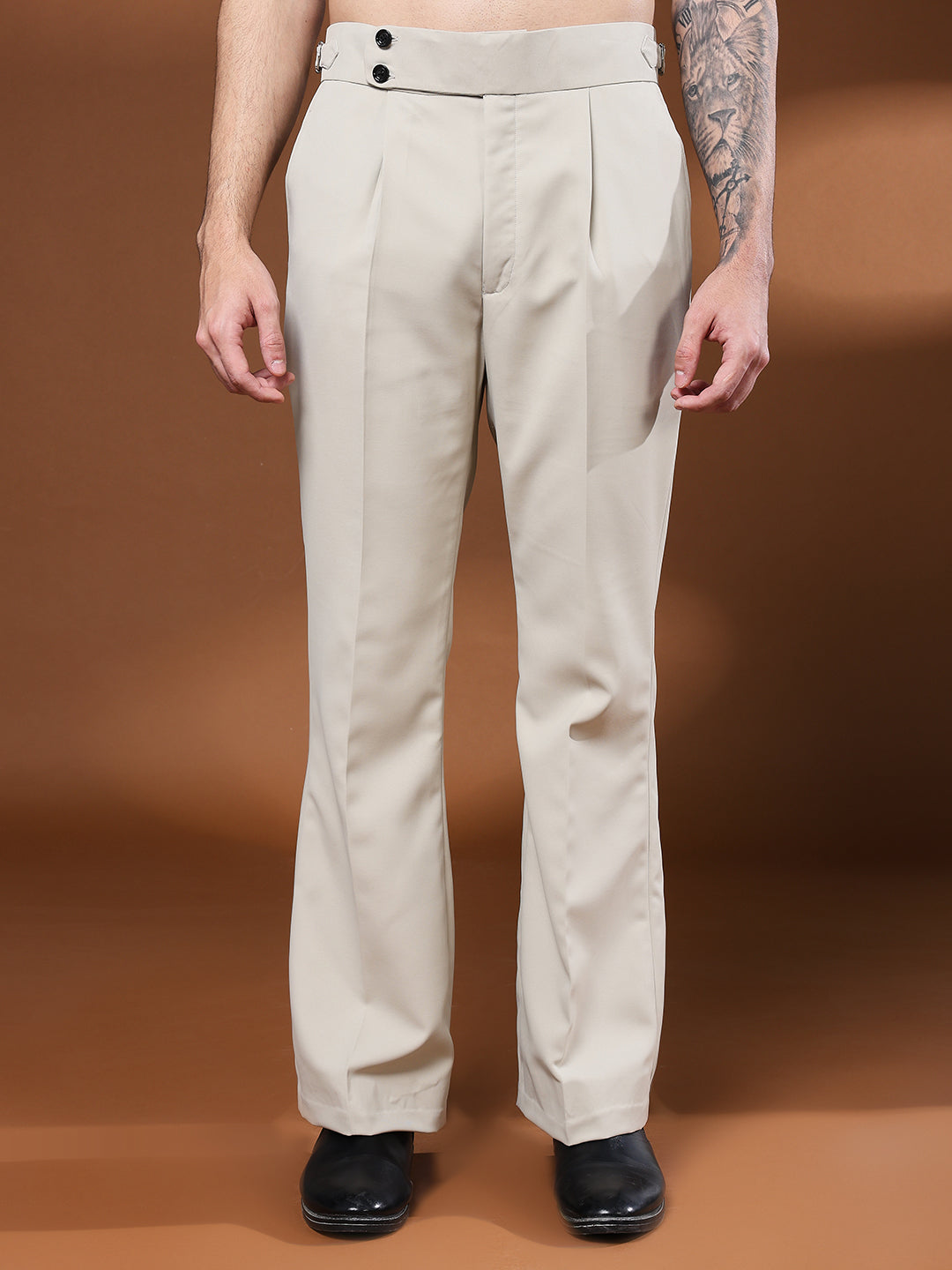 Bell Bottom Double Button Cream Beige Gurkha Pants