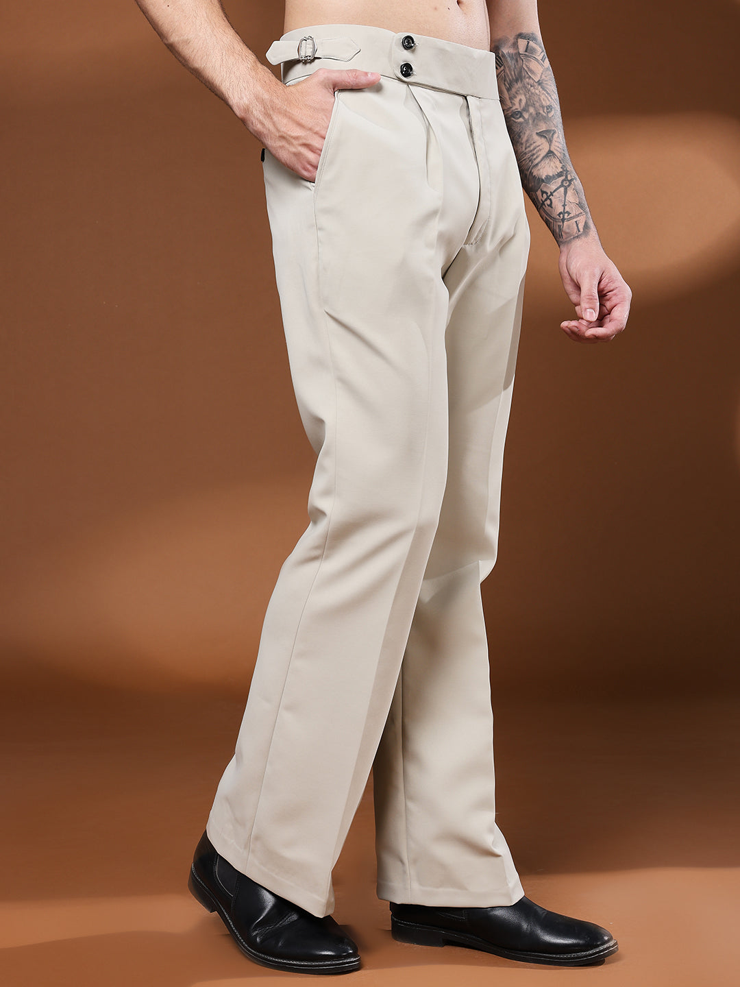 Bell Bottom Double Button Cream Beige Gurkha Pants