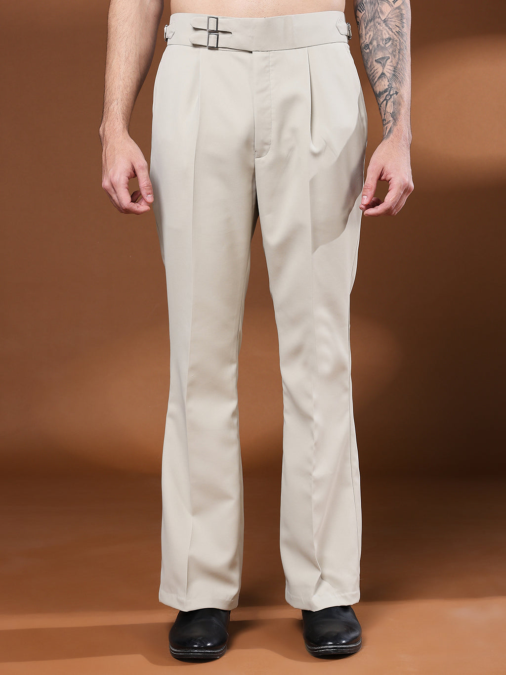 Bell Bottom Double Buckle Cream Beige Gurkha Pants