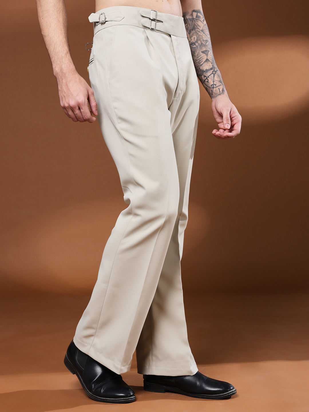 Bell Bottom Double Buckle Cream Beige Gurkha Pants