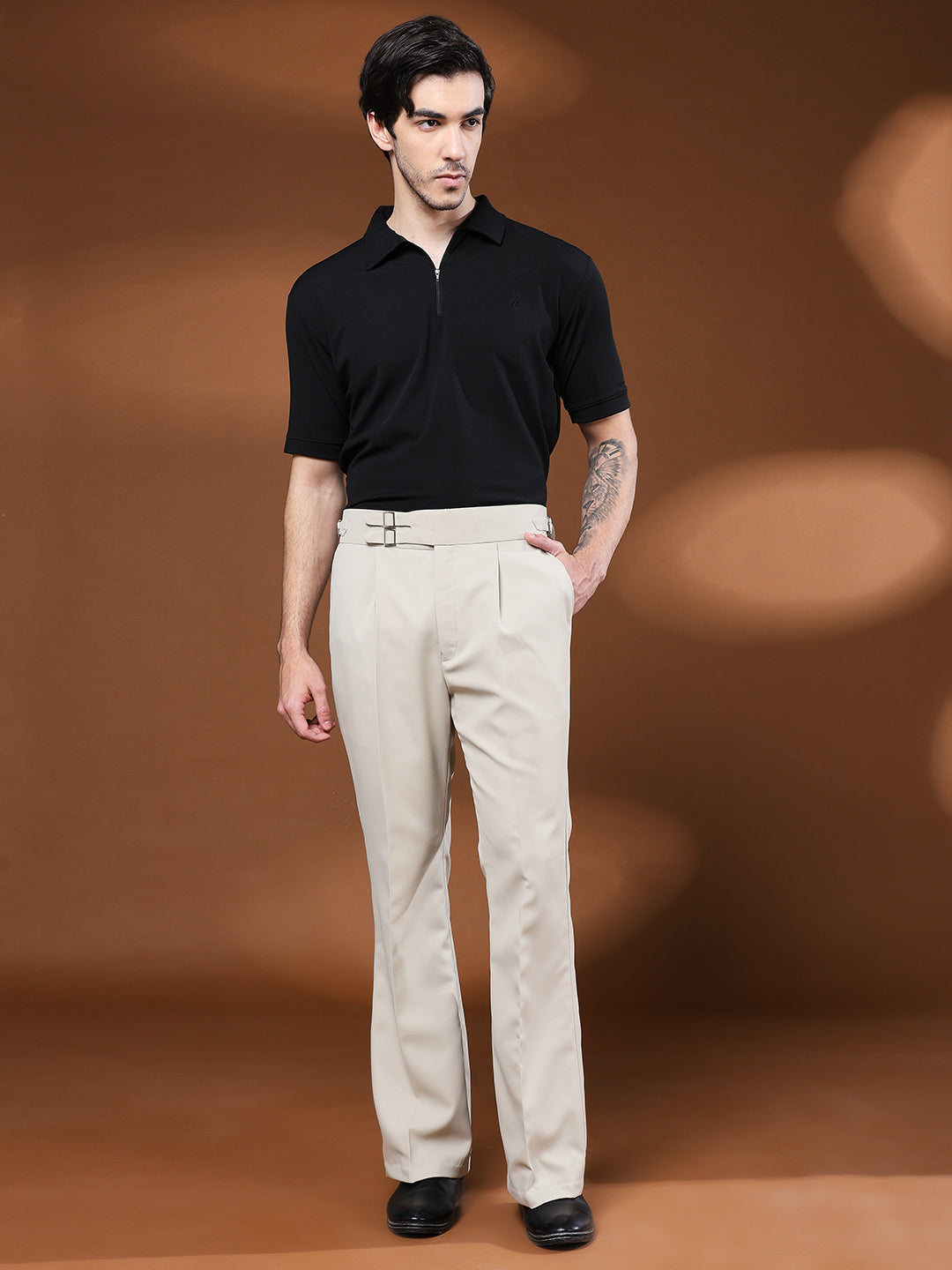 Bell Bottom Double Buckle Cream Beige Gurkha Pants