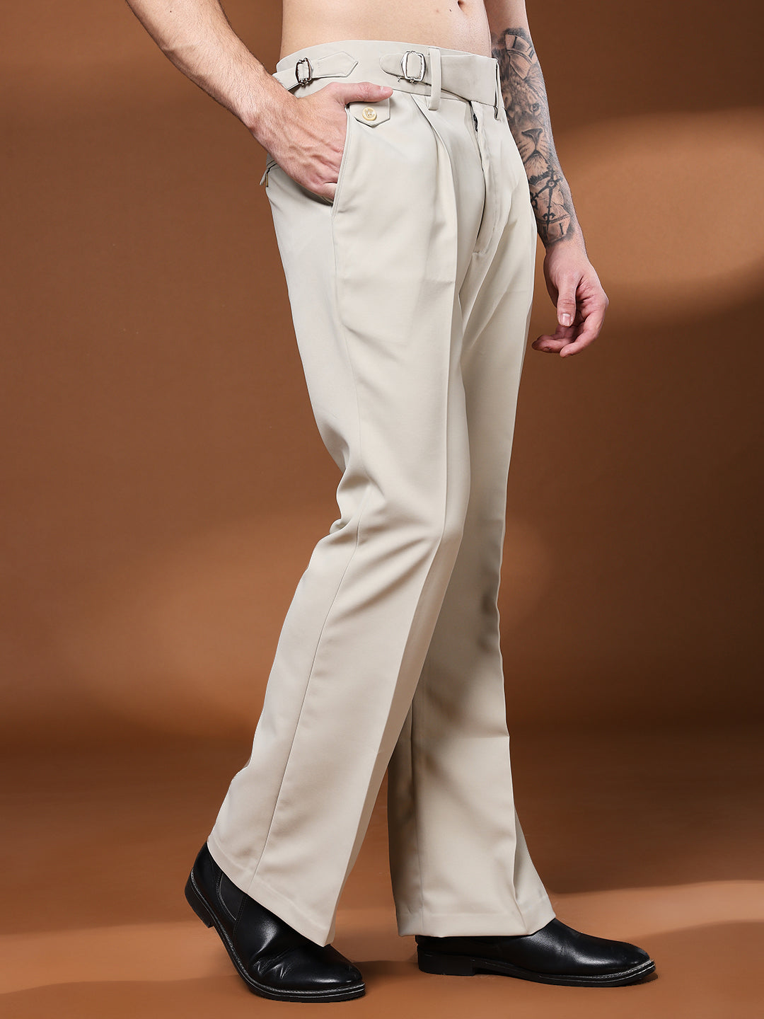 Bell Bottom Single Buckle Cream Beige  Gurkha Pants