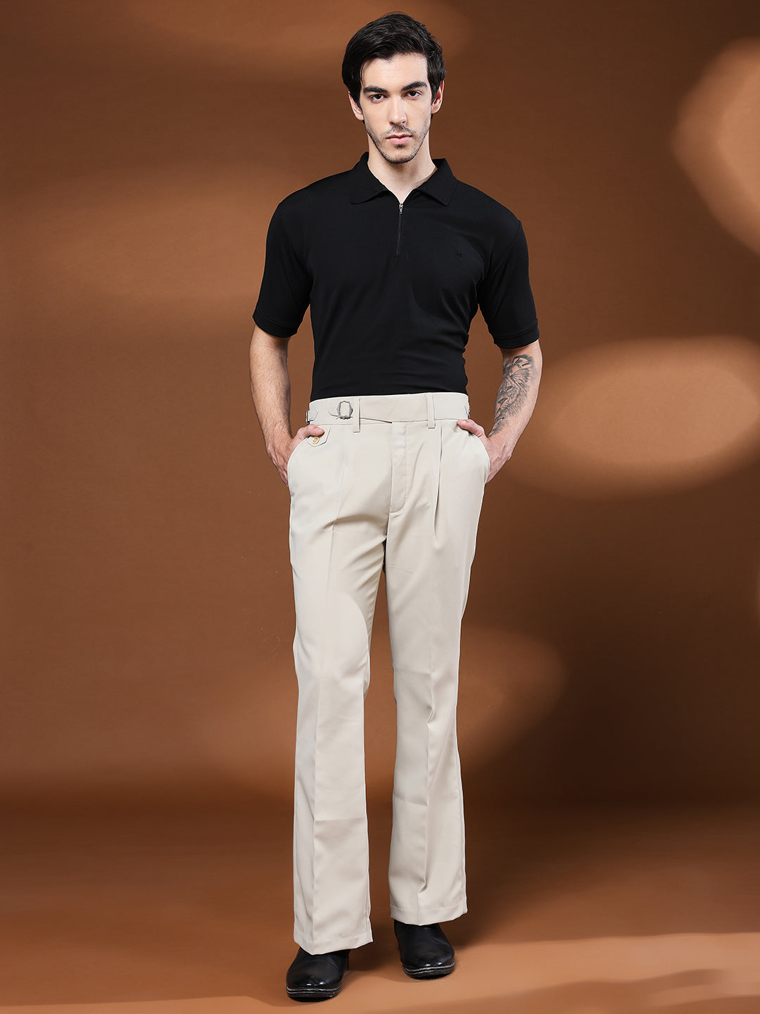 Bell Bottom Single Buckle Cream Beige  Gurkha Pants