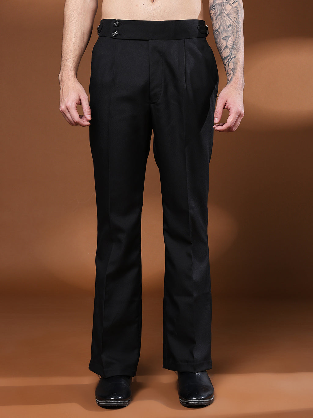 Bell Bottom Double Button Royal Black Gurkha Pants