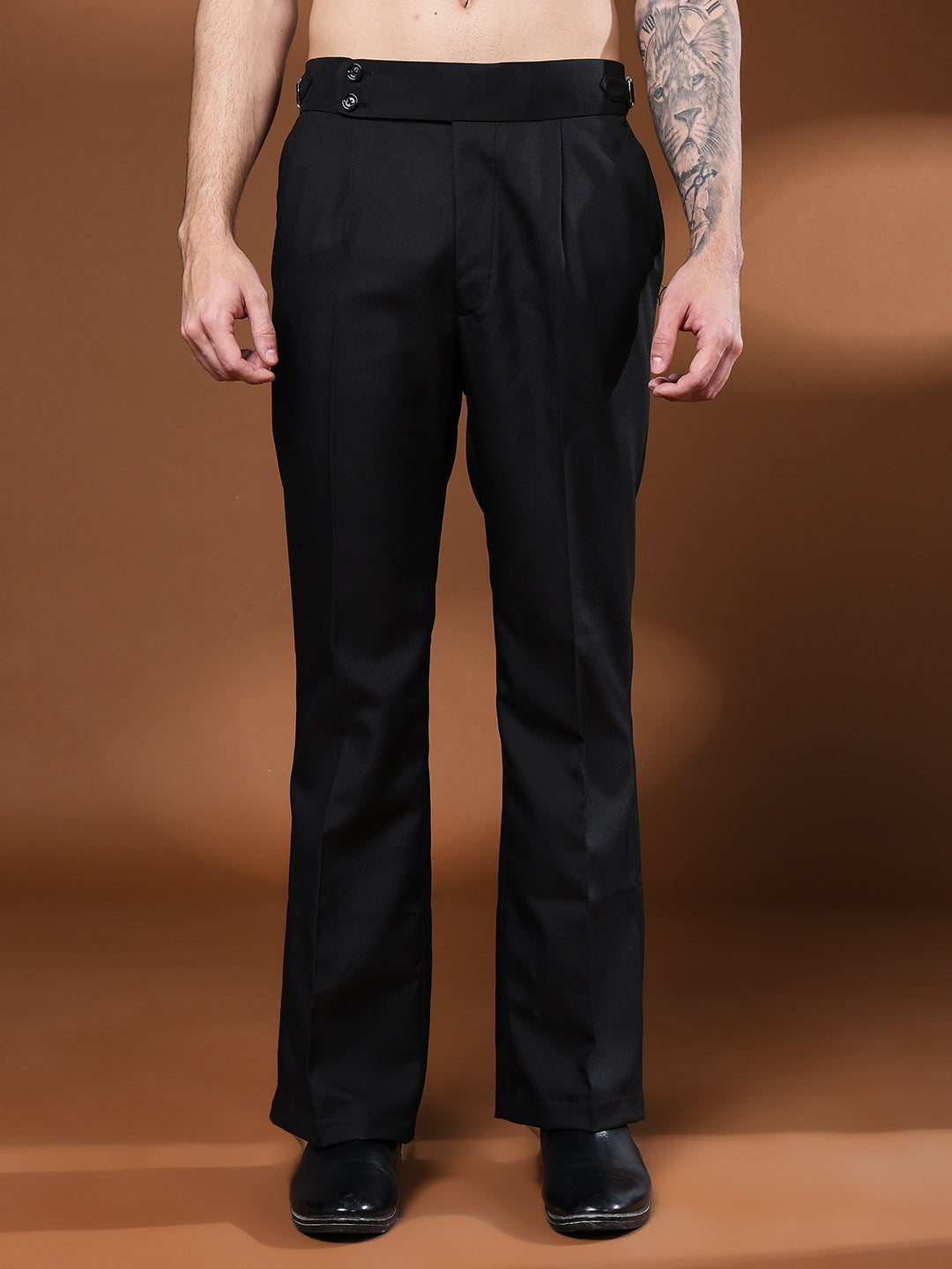 Bell Bottom Double Button Royal Black Gurkha Pants