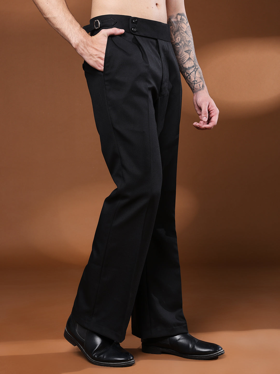 Bell Bottom Double Button Royal Black Gurkha Pants