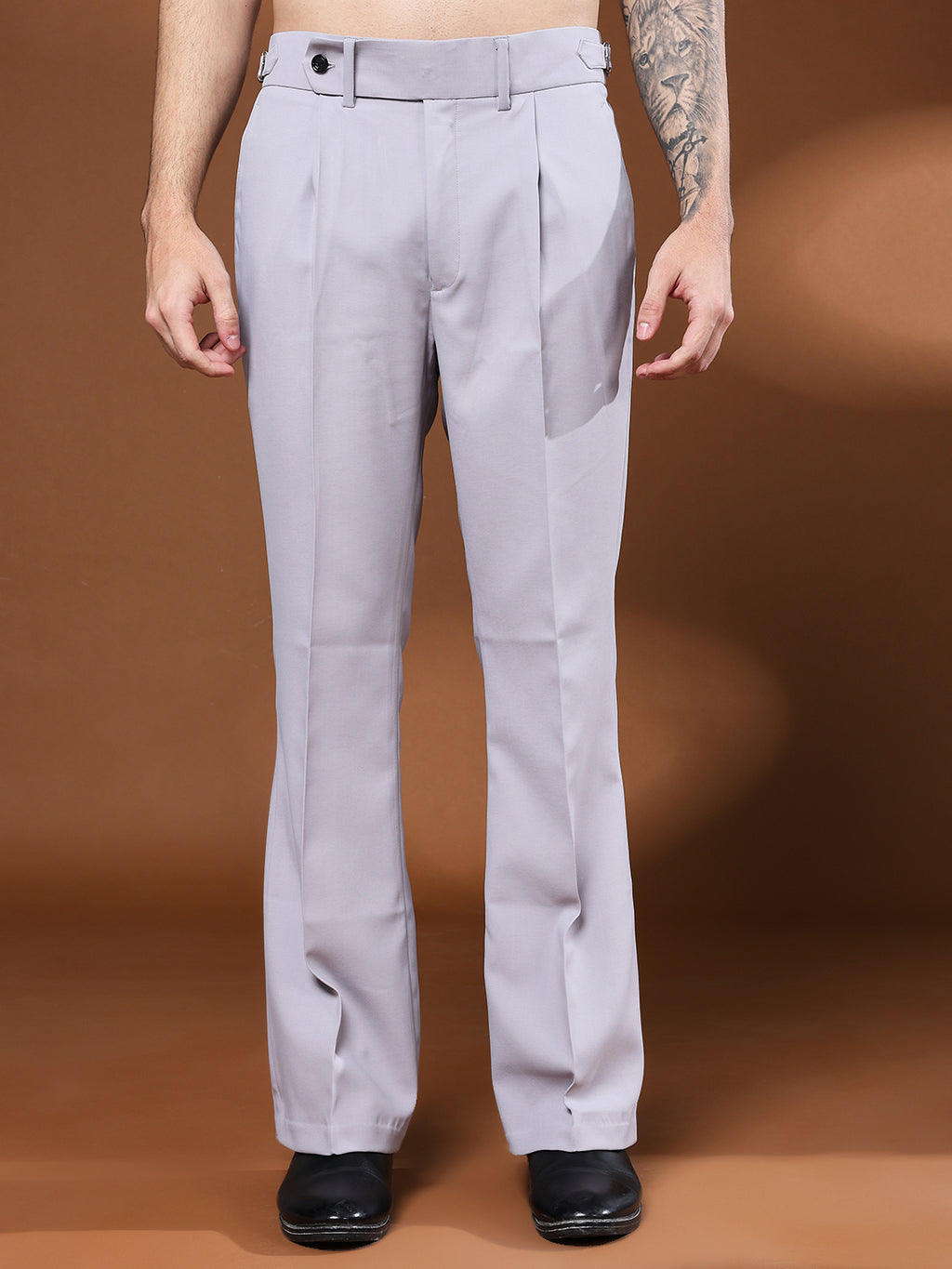 Bell Bottom Signature Buckle Light Grey Gurkha Pants