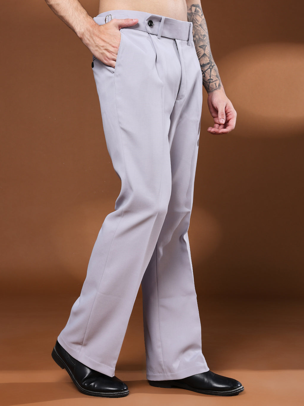Bell Bottom Signature Buckle Light Grey Gurkha Pants