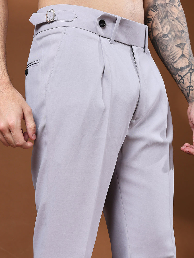Bell Bottom Signature Buckle Light Grey Gurkha Pants