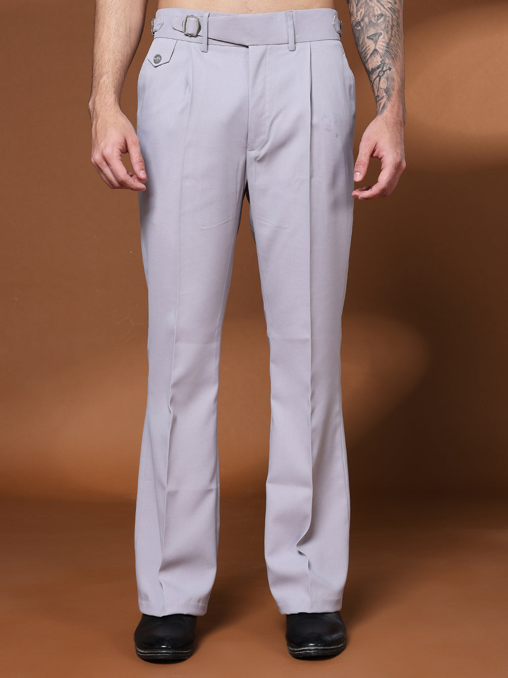 Bell Bottom Single Buckle Light Grey Gurkha Pants
