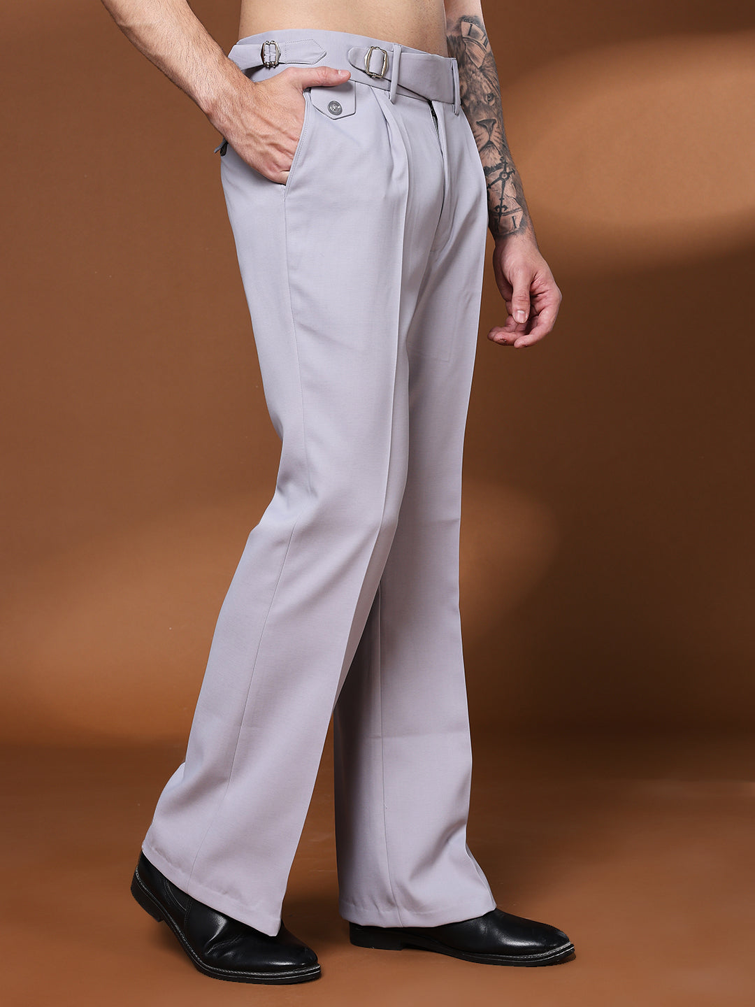 Bell Bottom Single Buckle Light Grey Gurkha Pants