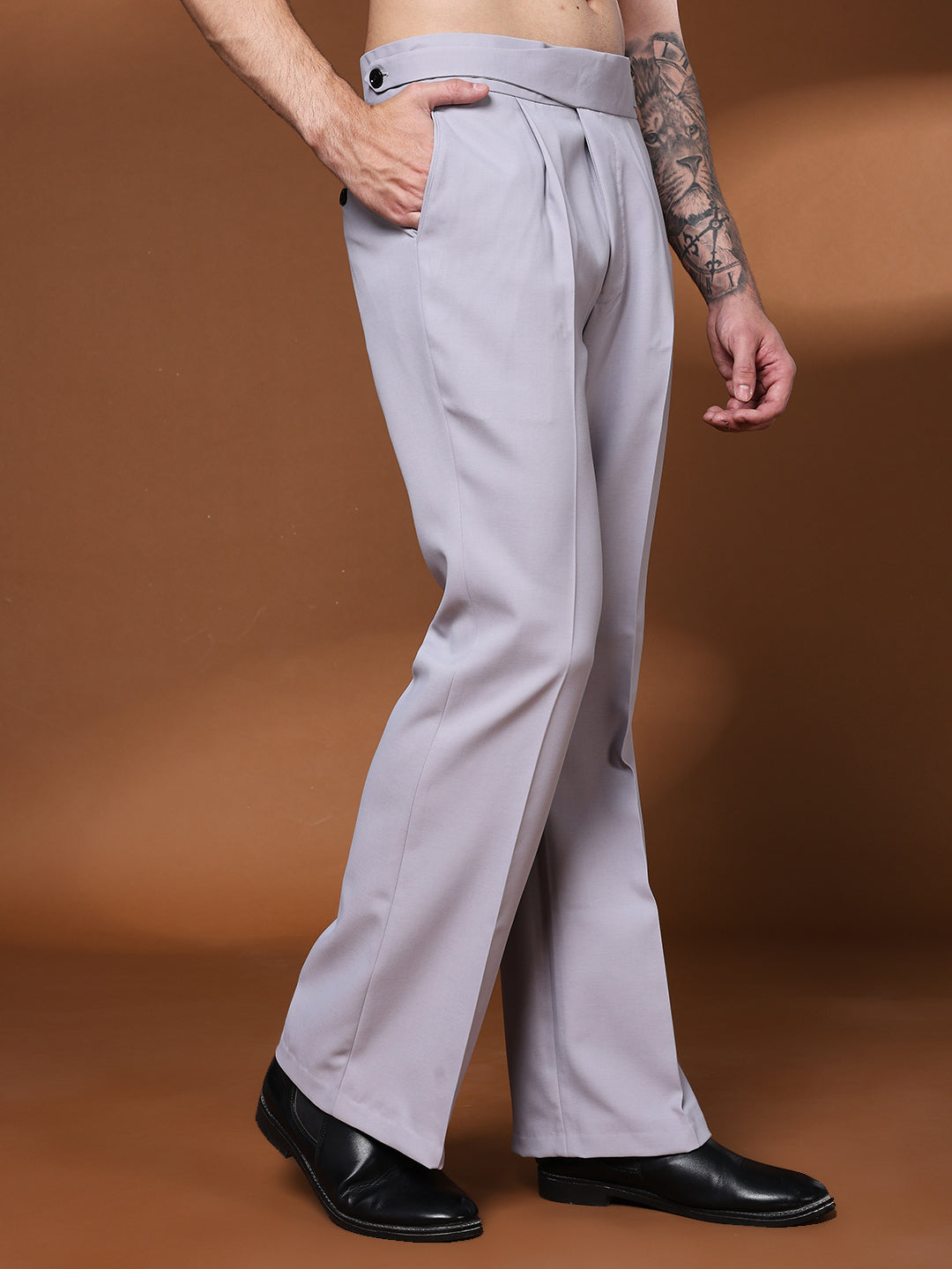 Bell Bottom Classic Button Light Grey Gurkha Pants