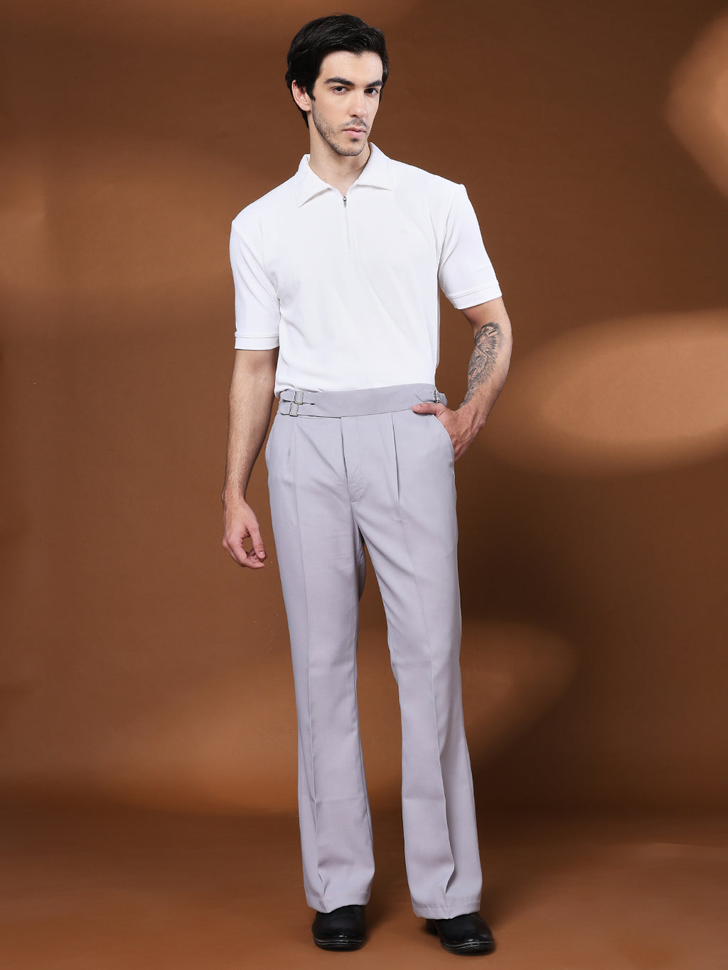 Bell Bottom Double Buckle Light Grey Gurkha Pants