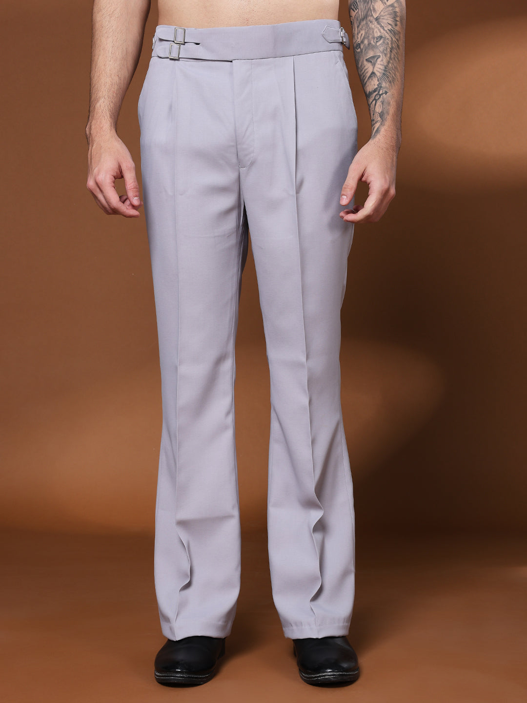 Bell Bottom Double Buckle Light Grey Gurkha Pants