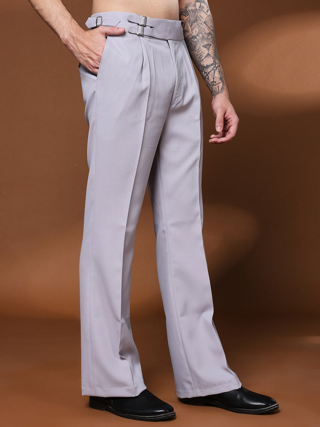 Bell Bottom Double Buckle Light Grey Gurkha Pants