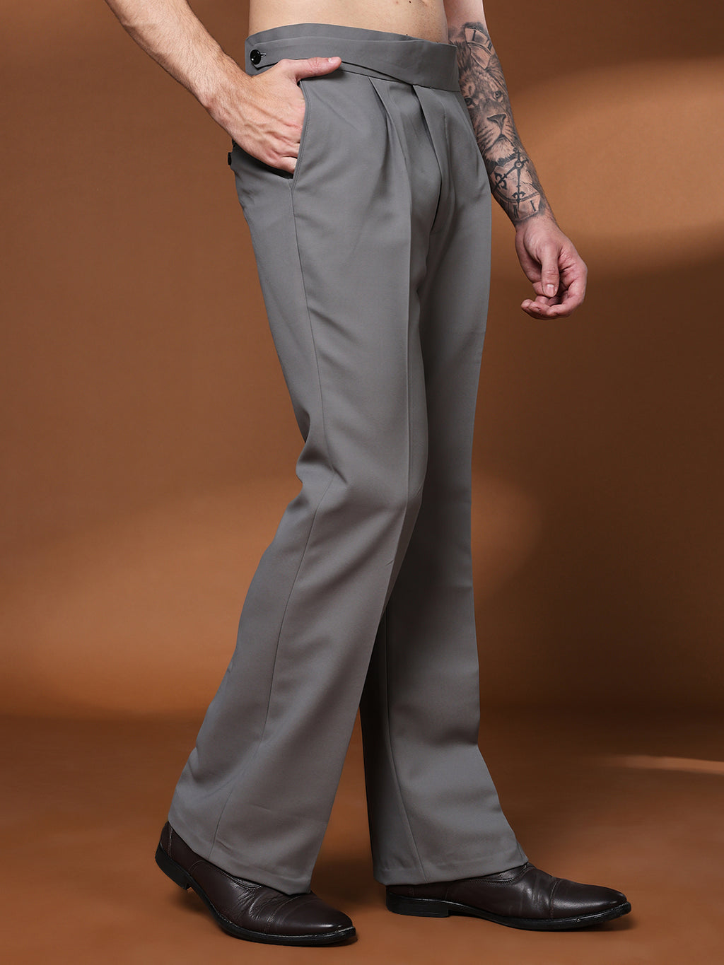 Bell Bottom Classic Button Prefect Grey Gurkha Pants