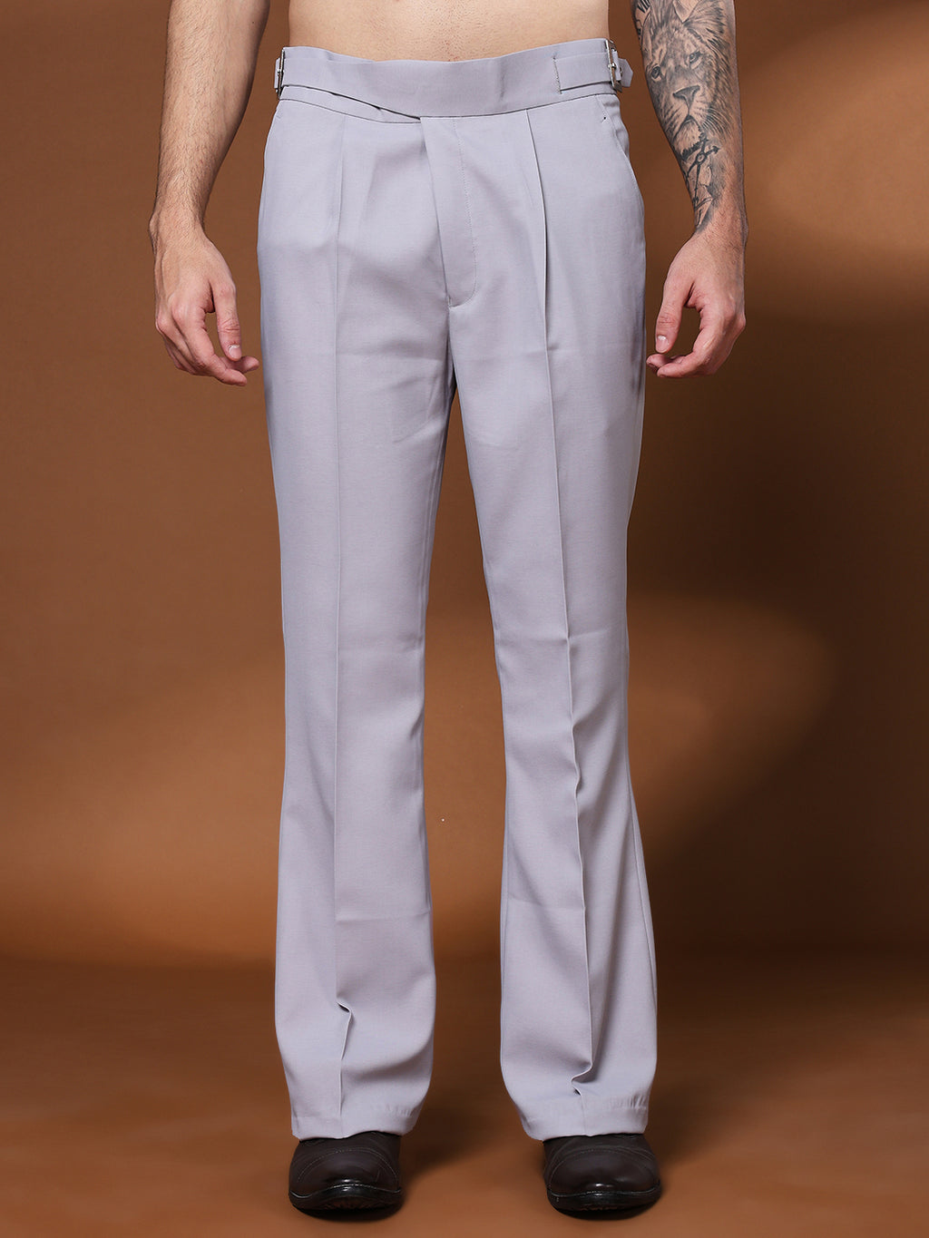 Bell Bottom Classic Buckle Light Grey Gurkha Pants