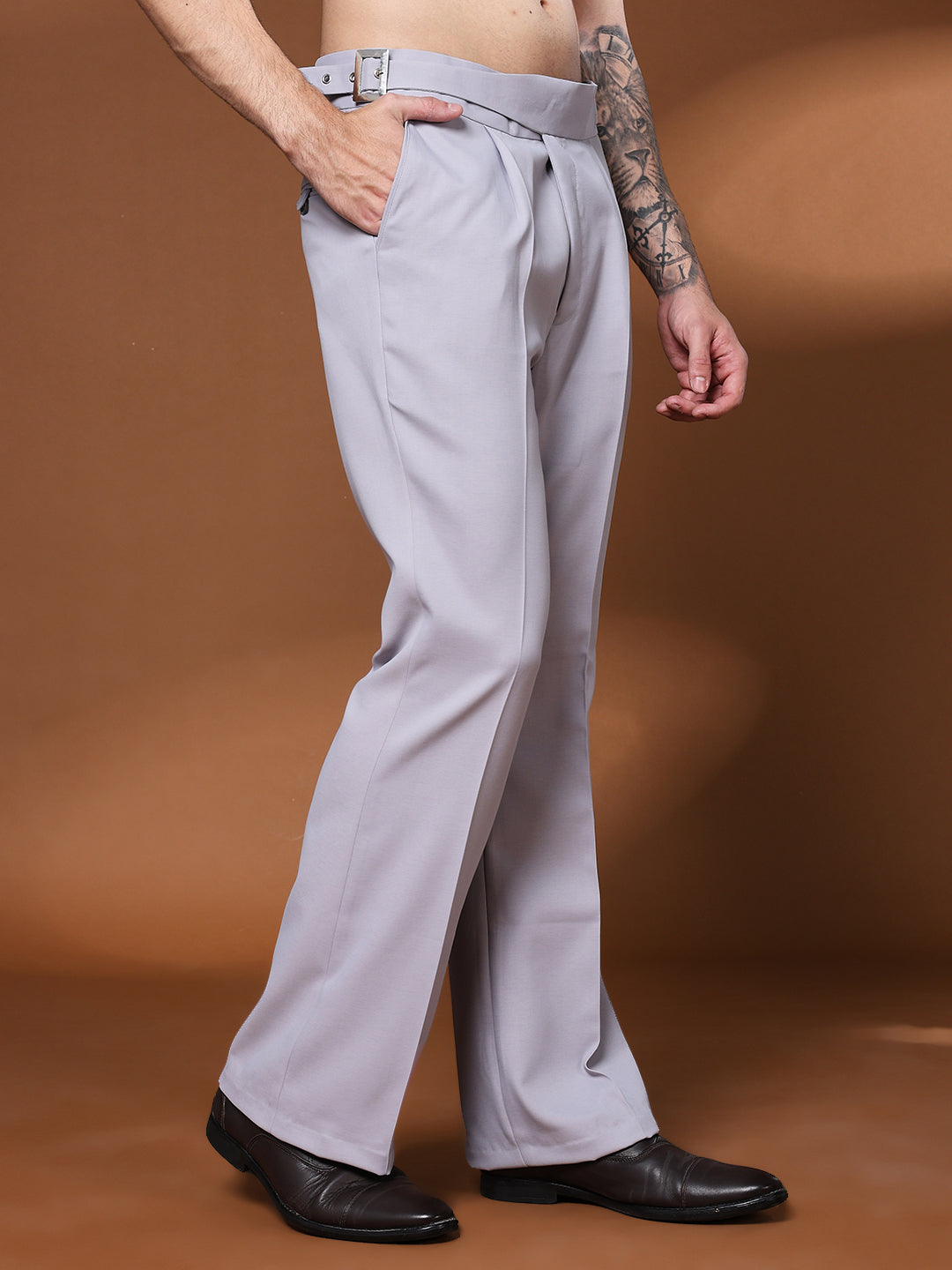 Bell Bottom Classic Buckle Light Grey Gurkha Pants