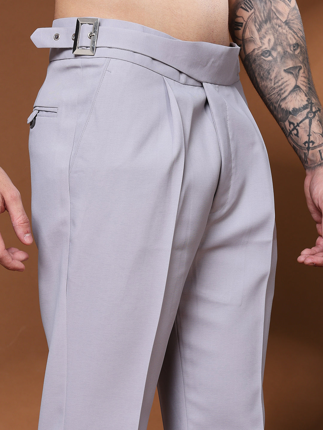 Bell Bottom Classic Buckle Light Grey Gurkha Pants