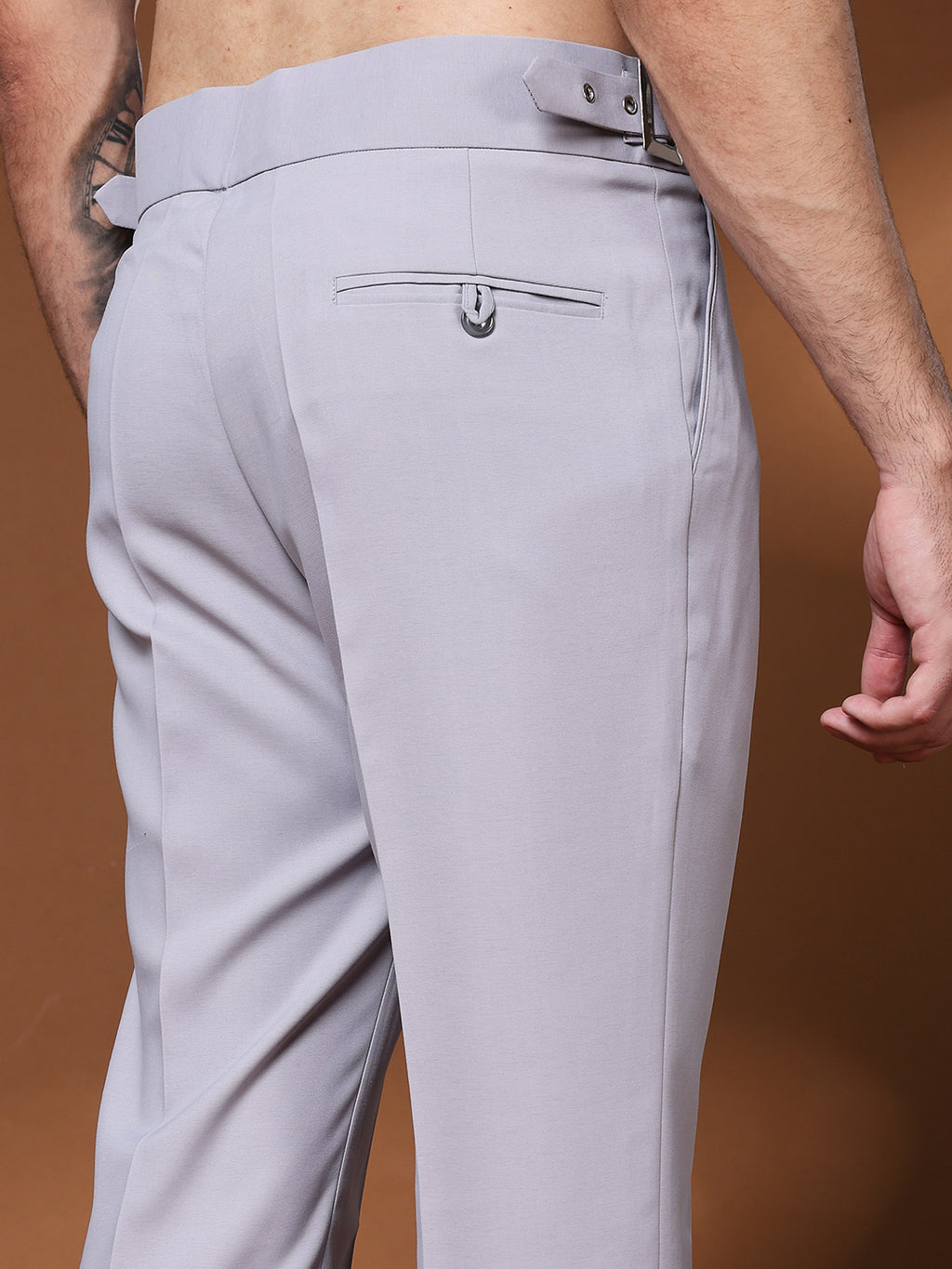 Bell Bottom Classic Buckle Light Grey Gurkha Pants