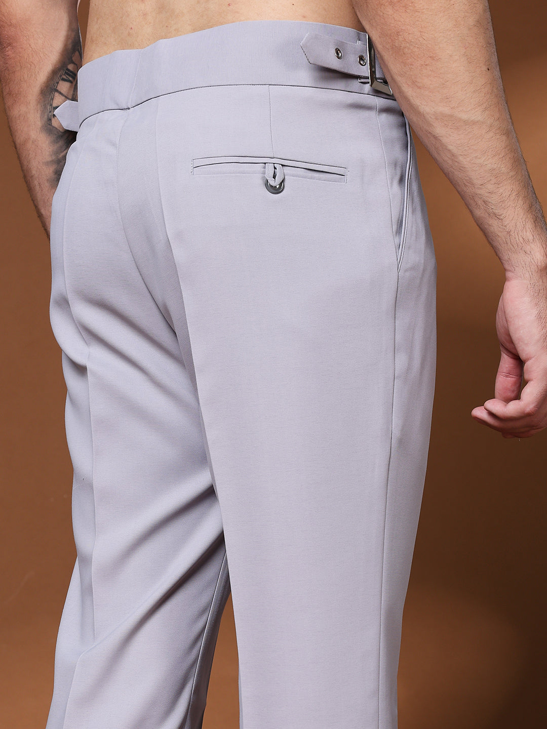 Bell Bottom Classic Buckle Light Grey Gurkha Pants