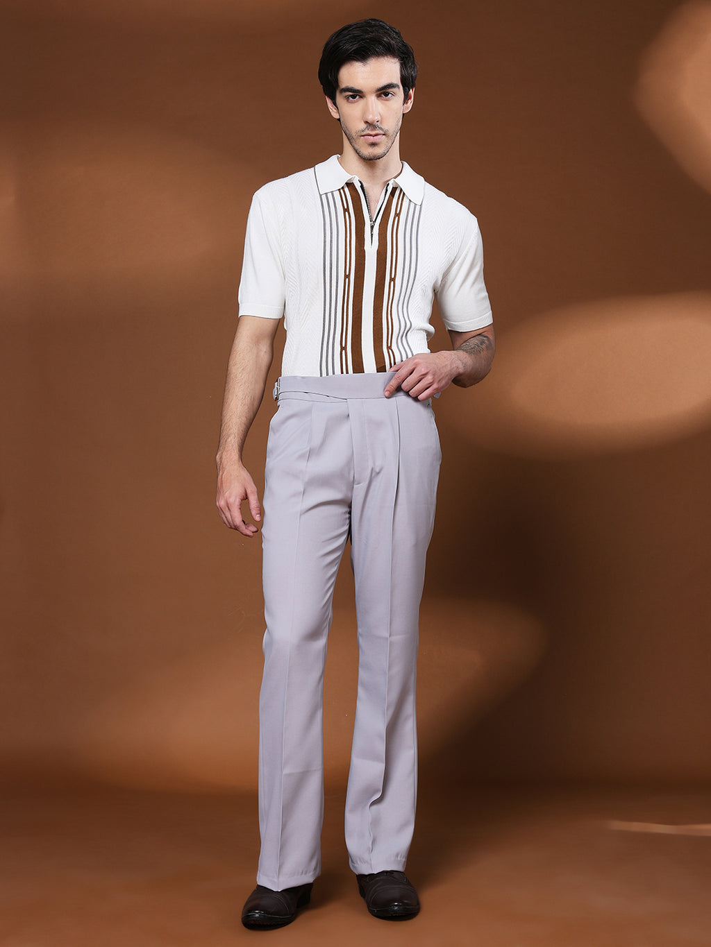 Bell Bottom Classic Buckle Light Grey Gurkha Pants