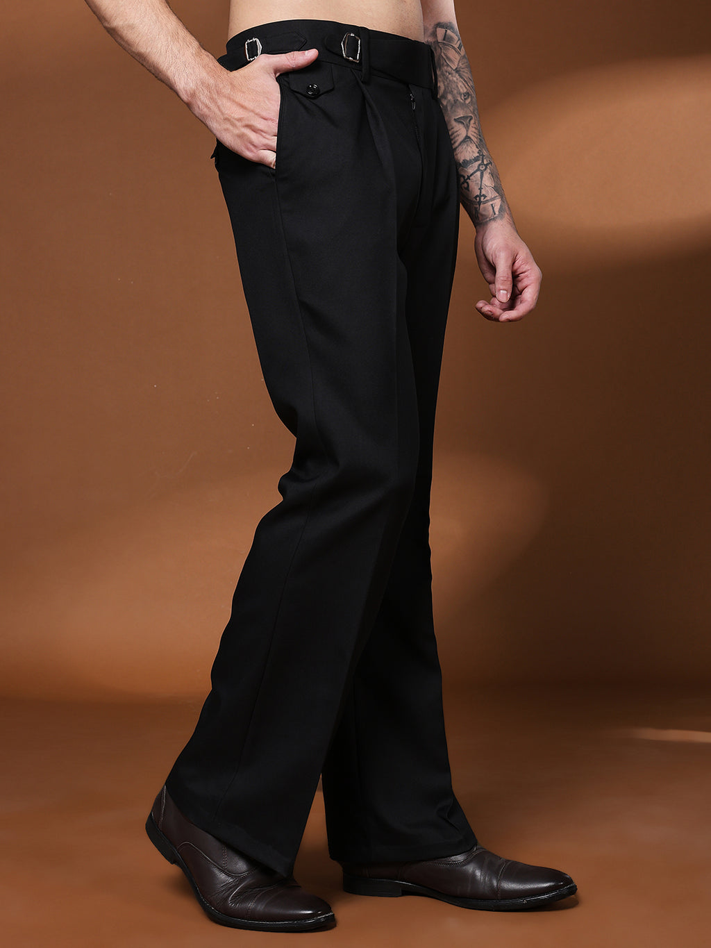 Bell Bottom Single Buckle Royal Black Gurkha Pants