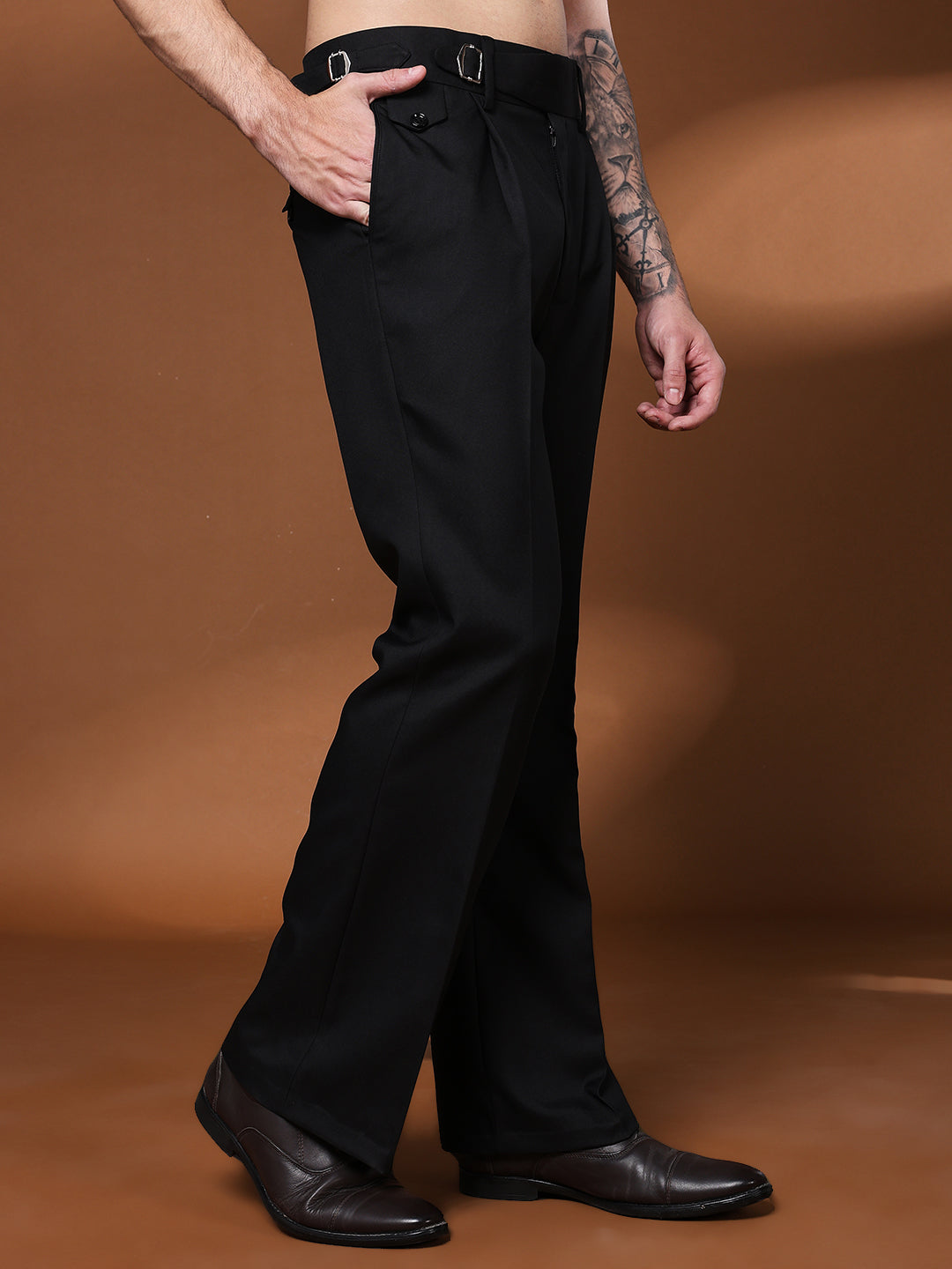 Bell Bottom Single Buckle Royal Black Gurkha Pants