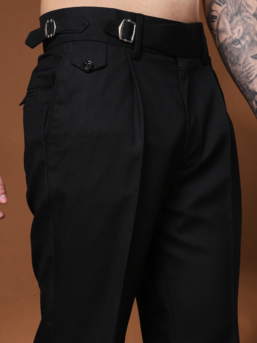 Bell Bottom Single Buckle Royal Black Gurkha Pants