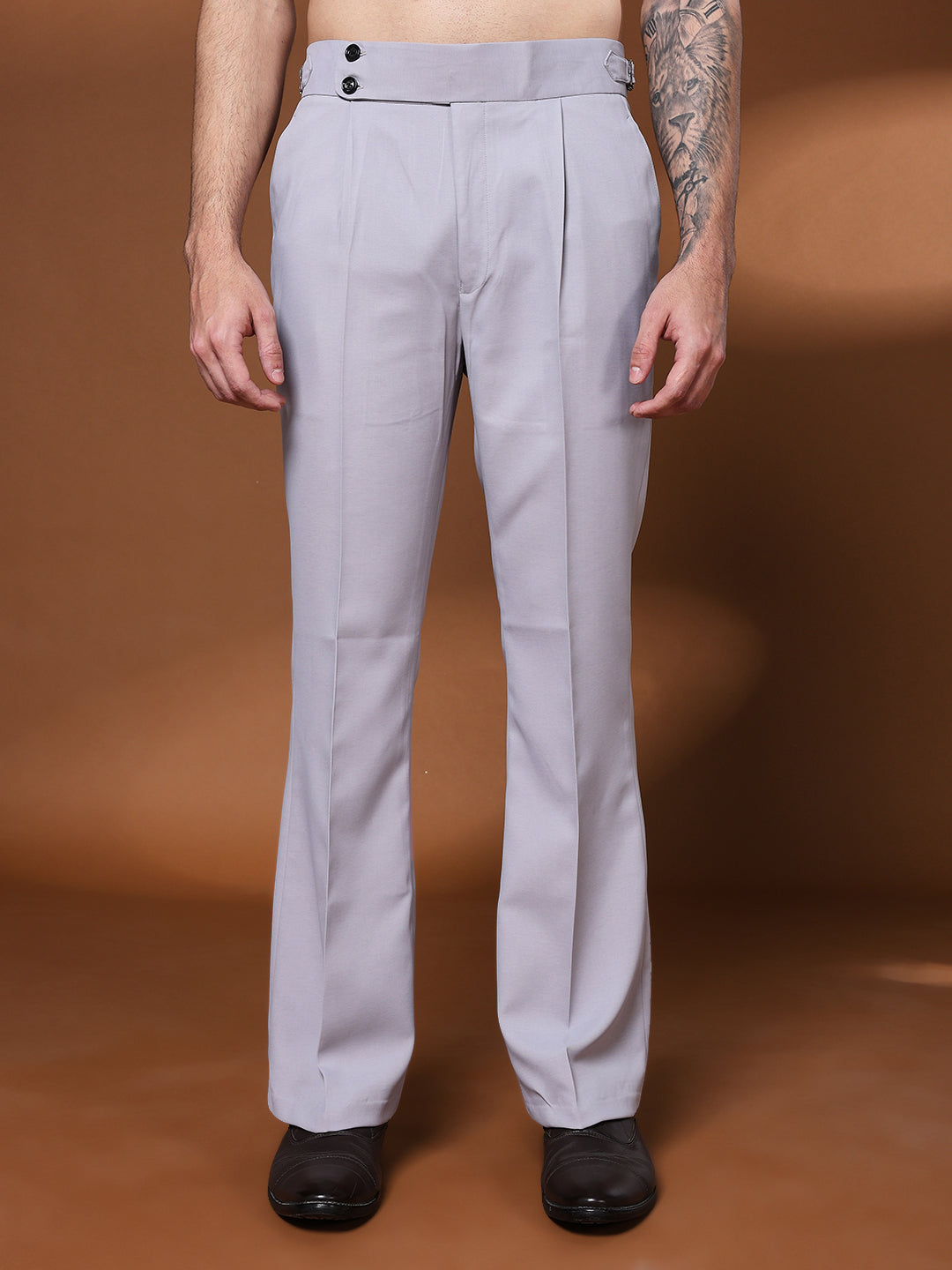 Bell Bottom Double Button Light Grey Gurkha Pants