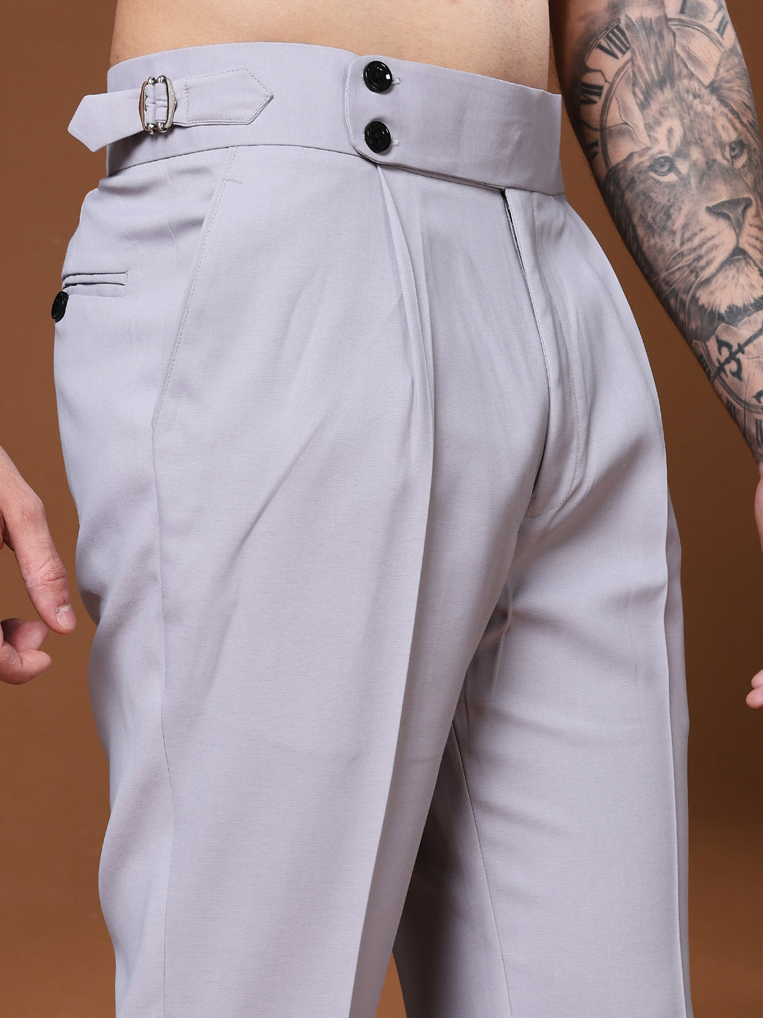 Bell Bottom Double Button Light Grey Gurkha Pants