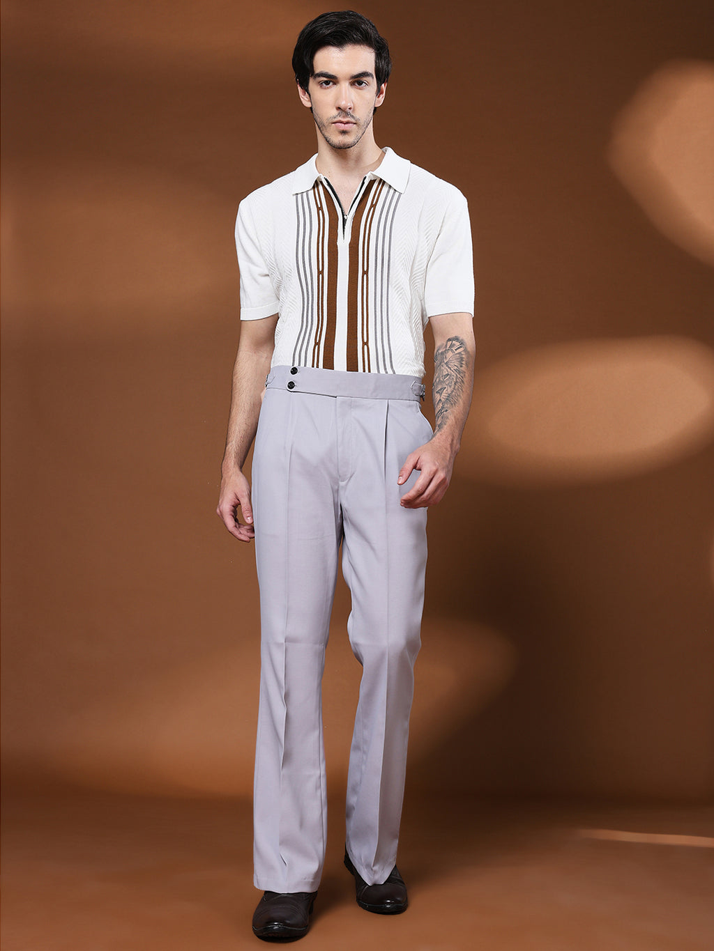 Bell Bottom Double Button Light Grey Gurkha Pants