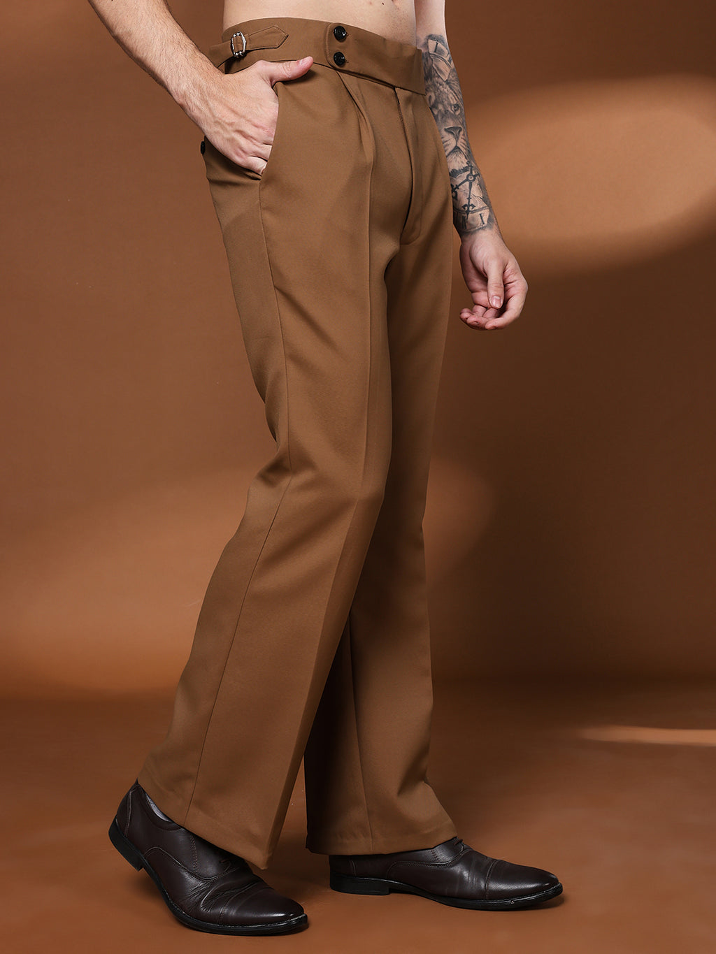 Bell Bottom Double Button Royal Brown Gurkha Pants