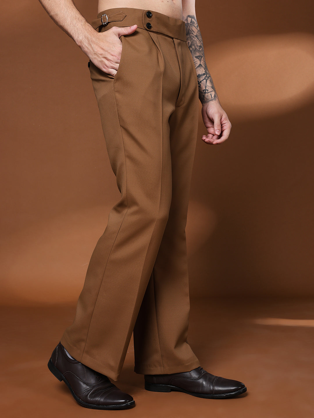 Bell Bottom Double Button Royal Brown Gurkha Pants