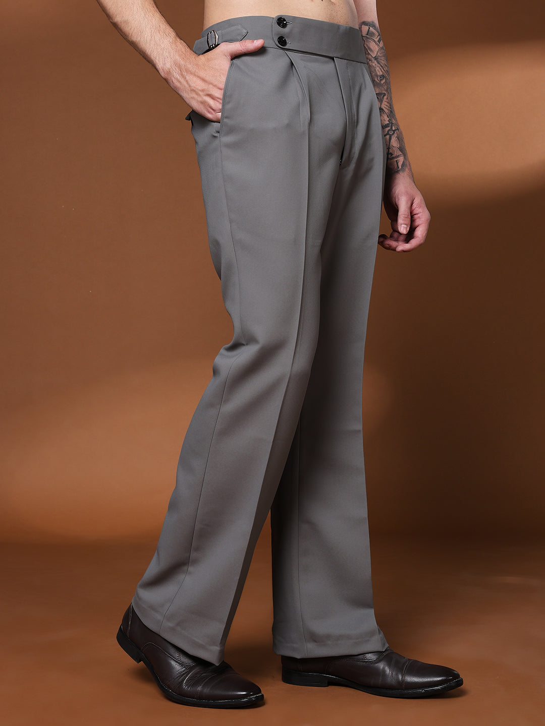 Bell Bottom Double Button Perfect Grey Gurkha Pants