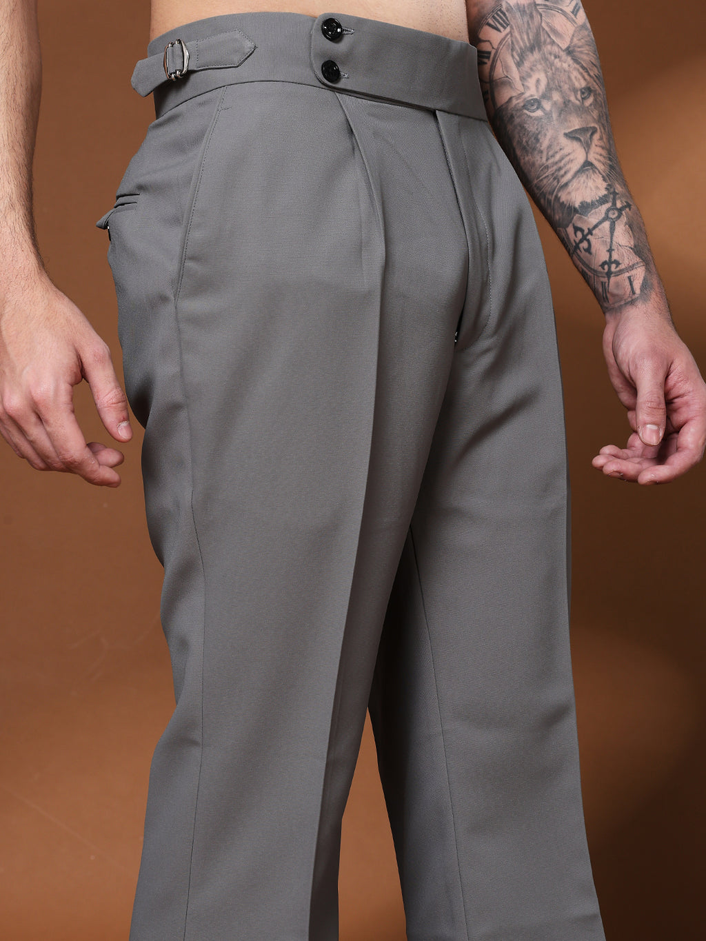 Bell Bottom Double Button Perfect Grey Gurkha Pants