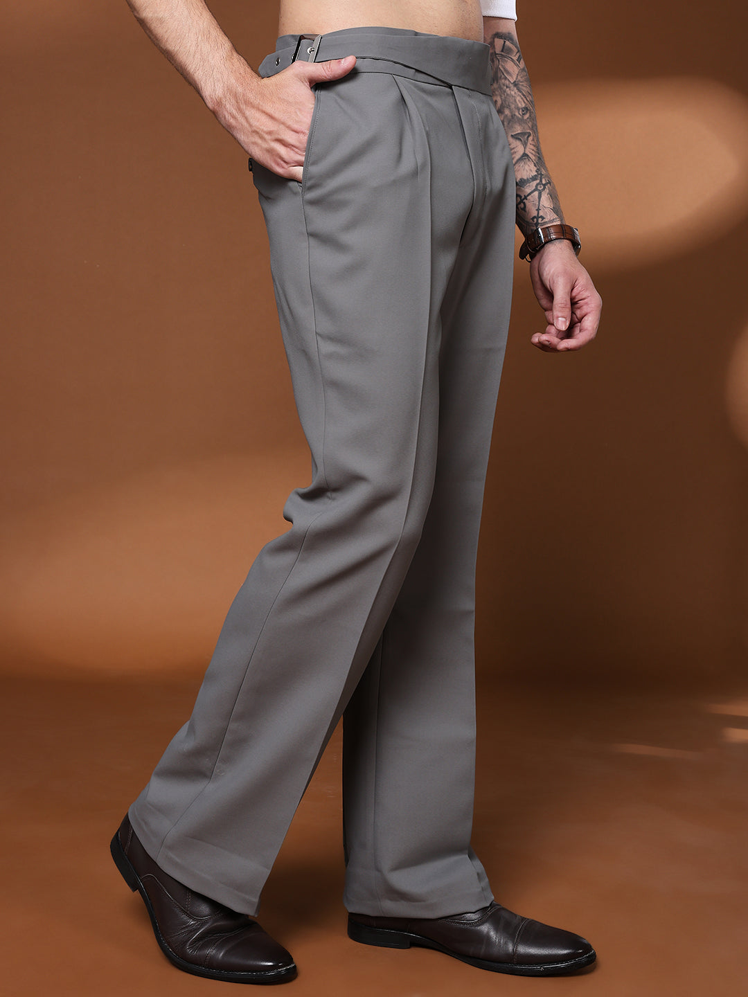 Bell Bottom Classic Buckle Perfect Grey Gurkha Pants