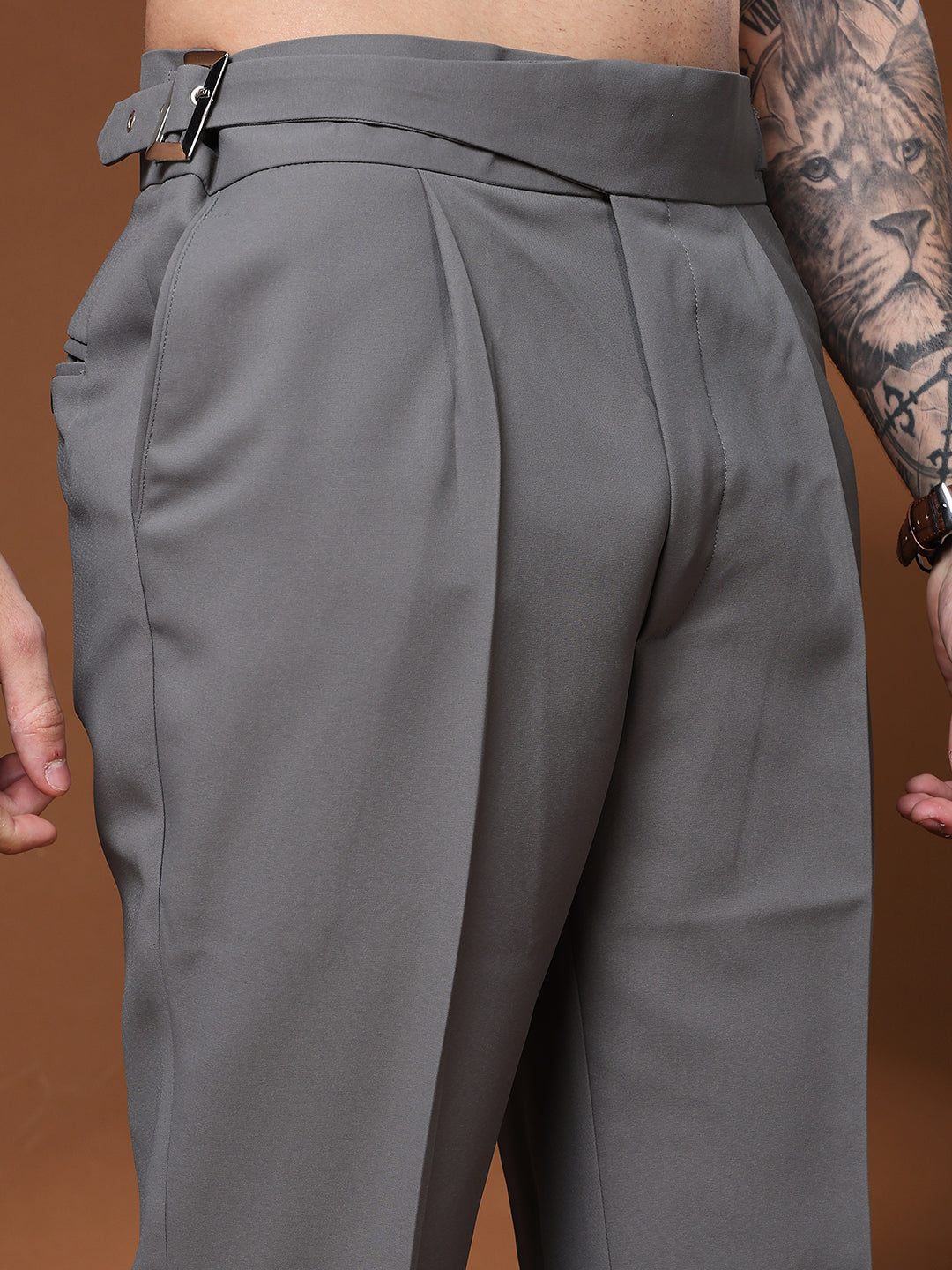 Bell Bottom Classic Buckle Perfect Grey Gurkha Pants
