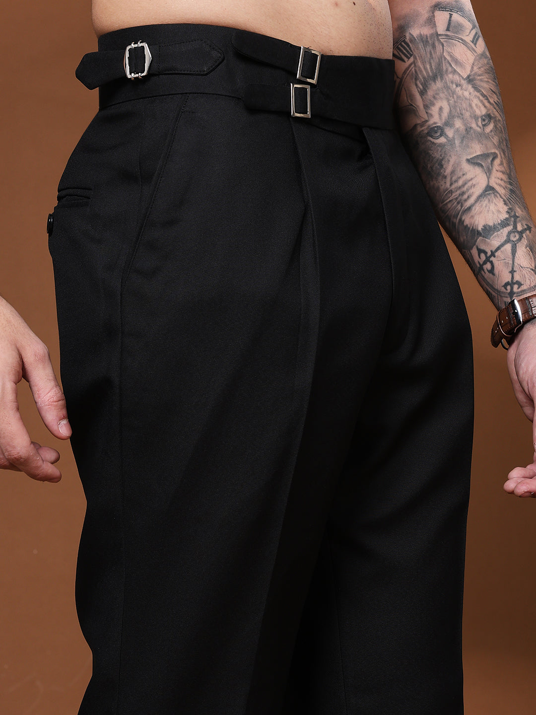Bell Bottom Double Buckle Royal Black Gurkha Pants