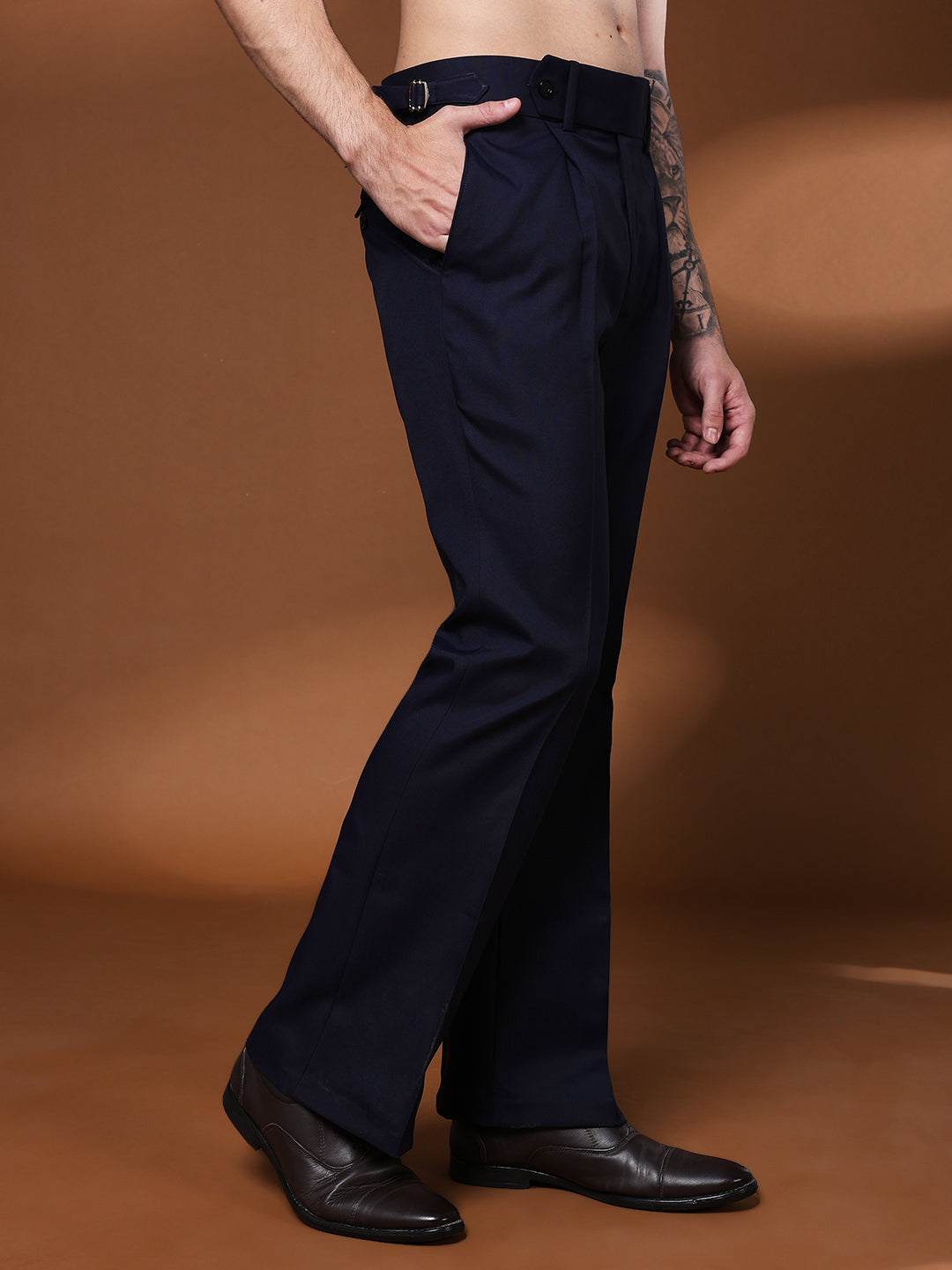 Bell Bottom Signature Buckle Navy Blue Gurkha Pants