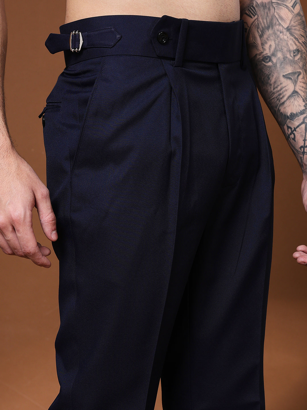 Bell Bottom Signature Buckle Navy Blue Gurkha Pants