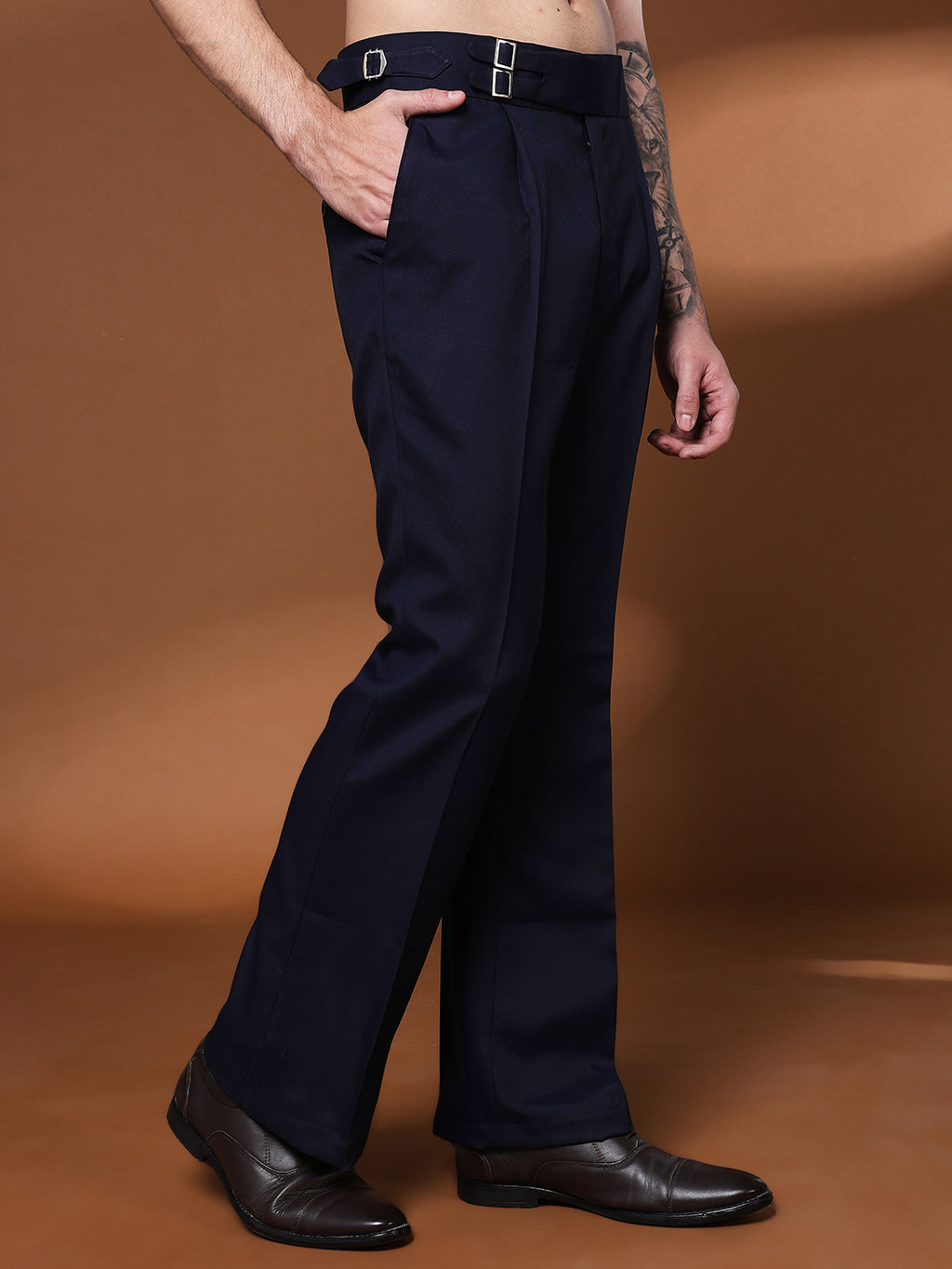 Bell Bottom Double Buckle Navy Blue Gurkha Pants