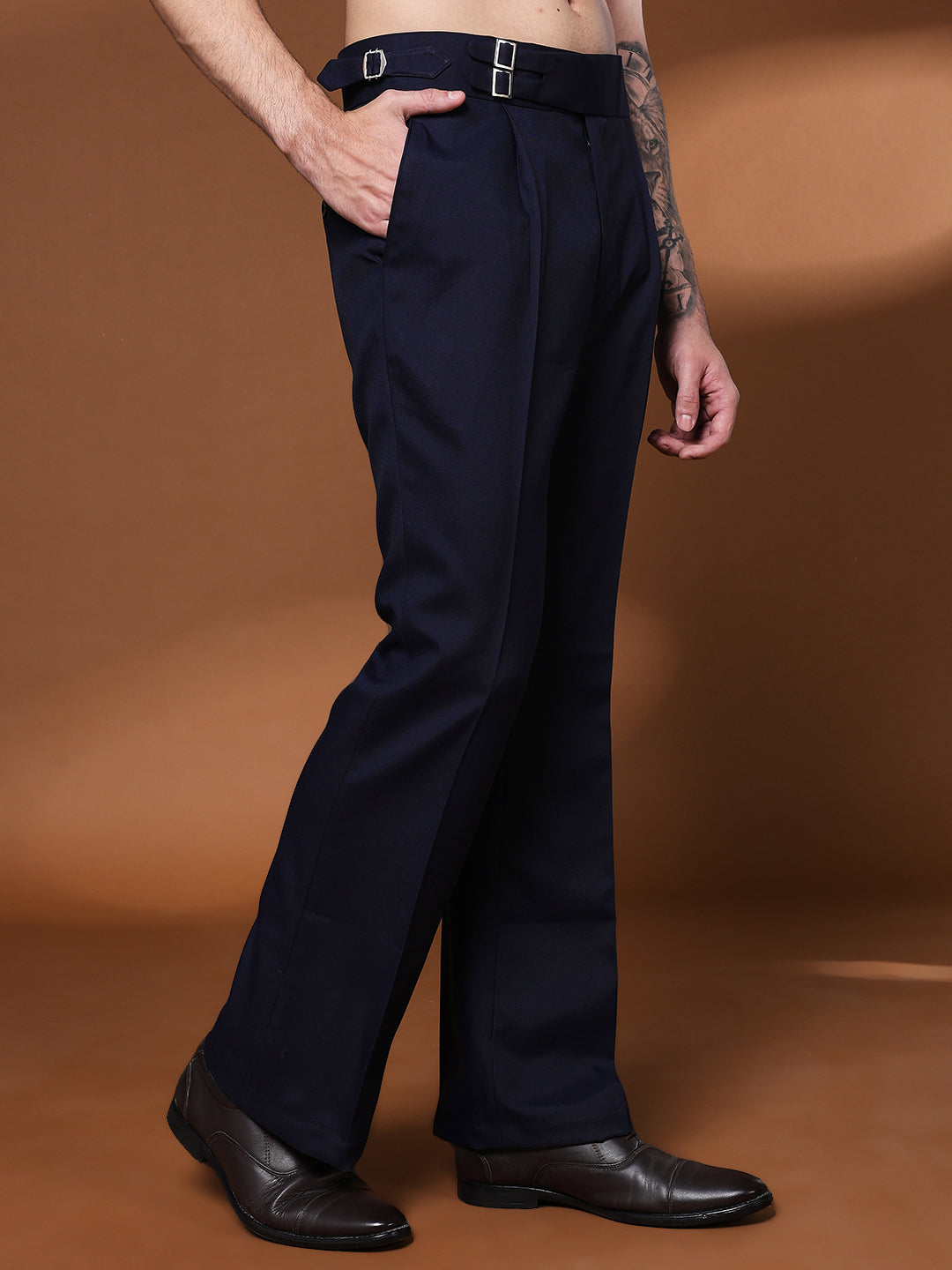 Bell Bottom Double Buckle Navy Blue Gurkha Pants