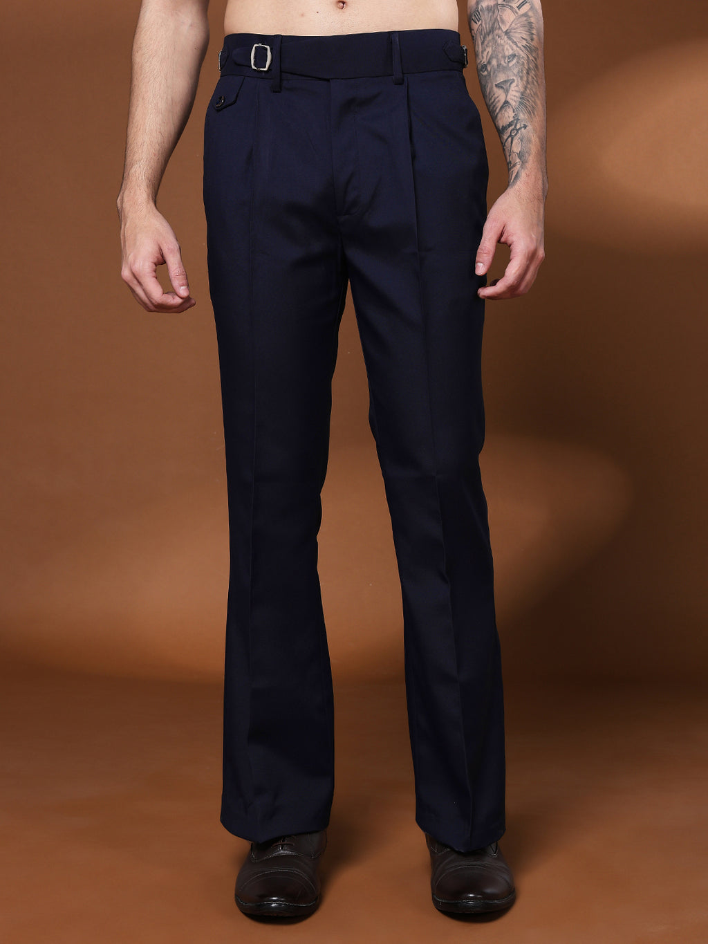 Bell Bottom Single Buckle Navy Blue Gurkha Pants