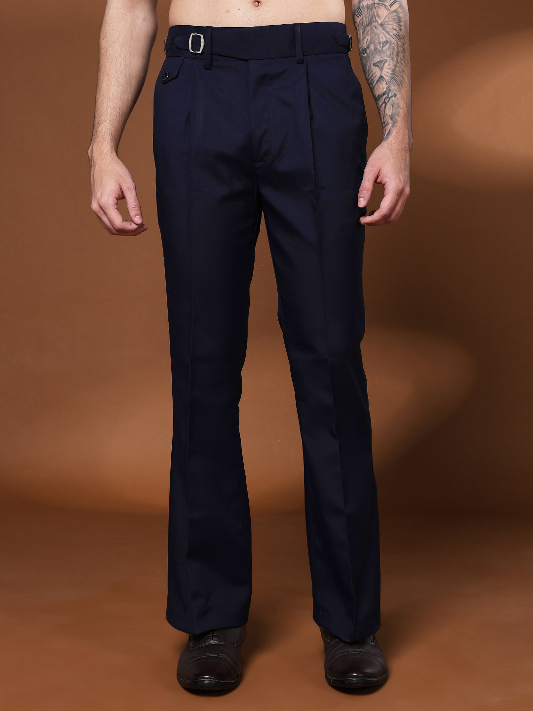 Bell Bottom Single Buckle Navy Blue Gurkha Pants